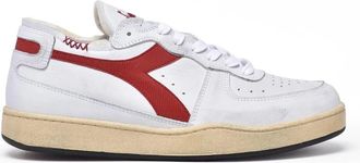 Diadora Grey Red Leather Basket Row Sneakers