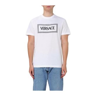 Versace T-Shirts, male, White, S, Vintage Logo Tee Boxy Fit