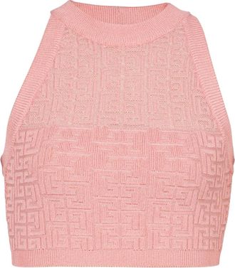 Balmain PB Labyrinth Knit Top - Dames - Ronde hals truien - Roze - M - Polyester - Truien & Vesten