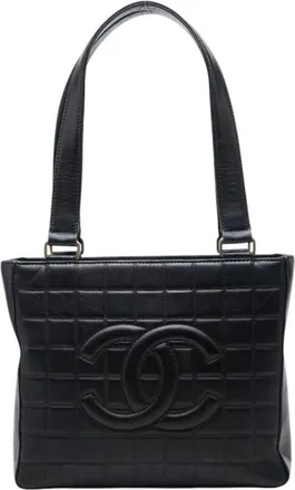 Chanel Black Leather Shoulder Bag Tote Bag (Pre-Owned)
