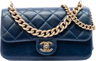 Chanel Pre-owned Quilted Satchel - Dames - Vintage Schoudertas - Blauw - ONE Size - Leer - Vintage
