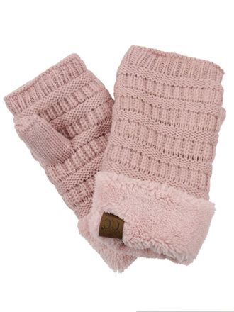 C.C Womens Warm Knit Fingerless Half Finger Fleece Lined Winter Gloves, Rose, One Size