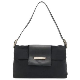 Bulgari Pre-owned Logo Mania Canvas Leather Shoulder Bag - Dames - Pre-owned - Zwart - Maat: ONE Size Leer