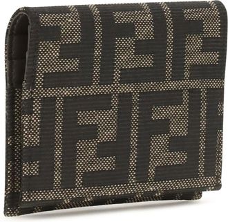 Fendi Womens Ff Jacquard Card Holder Tabacco Moro Polyester; Cotton Wallet