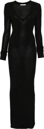 Entire studios Lange Mouw V-Hals Gebreide Maxi Jurk - Dames - Kleedjes - Zwart - XS - Kleedjes