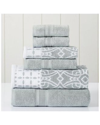 Modern Threads Sage 6Pc Monore Jacquard/Solid Towel Set