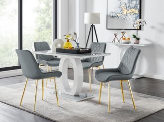 Furniturebox Giovani 4 Grey Dining Table & 4 Pesaro Gold Leg Chairs