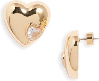 Nordstrom Puffy Heart & Stone Stud Earrings in Clear- Gold at Nordstrom Rack