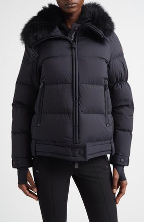 Moncler Arabbas Genuine Shearling Collar Down Jacket in Black at Nordstrom, Size 1