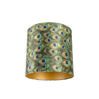QAZQA Algod&oacute;n Pantalla De L&aacute;mpara De Terciopelo Dise&ntilde;o Pavo Real 40/40/40 Con Interior Dorado, - Qazqa