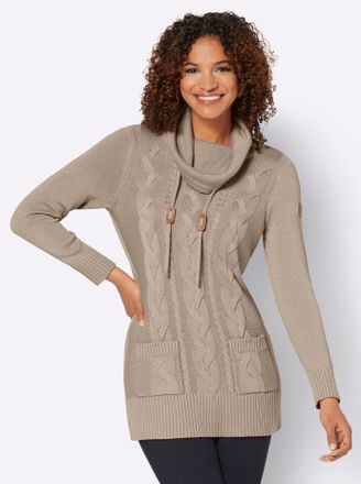 Casual Looks Longpullover CASUAL LOOKS Longpullover, Damen, Gr. 44, beige (sesam), 50% Baumwolle, 50% Polyacryl, unifarben, Pullover Longpullover