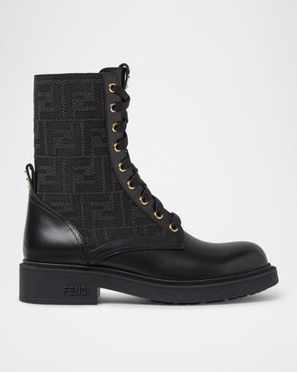 Fendi Filo FF Leather Combat Boots