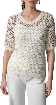 DKNY Open Knit Crewneck Sweater in Cream at Nordstrom, Size X-Large