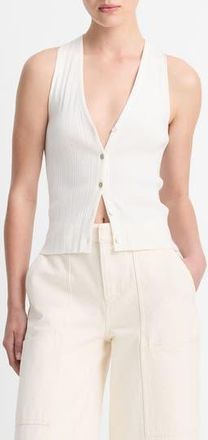 Vince Rib Button-Up Cotton Sweater Vest in Off White at Nordstrom Rack, Size Small