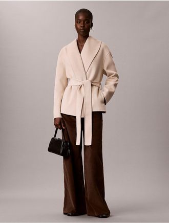 Calvin Klein Womens Shawl Wool Blend Hip Coat - Brown - XL