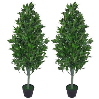 Leaf 120cm Realistic Artificial Bay Cone Pair Laurel Topiary in Green