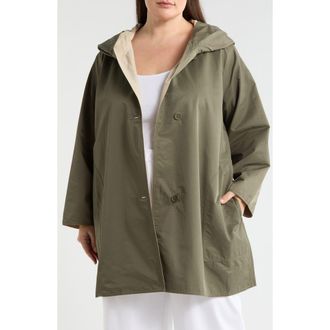 Eileen Fisher Hooded Reversible Coat in Bay Leaf at Nordstrom, Size 1X