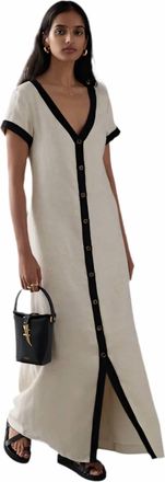 SANCIA Darla Button Down Short Sleeve Maxi Dress In Clay