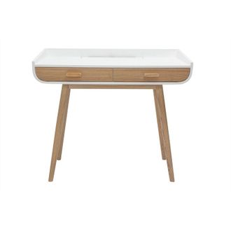 Miliboo Scrivania scandinava bianca e legno chiaro con cassetti L100 cm HALLEN
