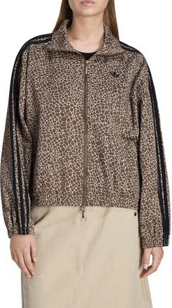 adidas Originals Firebird Animal Print Denim Track Jacket in Earth Strata/Stone Khaki at Nordstrom, Size Medium