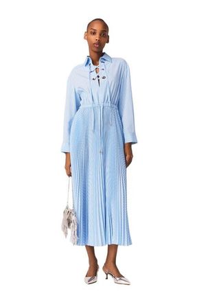 Maje Long pleated dress with eyelets in Blue Sky at Nordstrom, Size 34 Eu