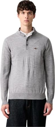 Aeronautica V-hals gebreid - Heren - V-hals truien - Grijs - XL - Wol - Truien & Vesten
