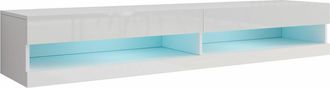 Mirjan24 Mueble Tv Venenou 120, Blanco + Blanco Brillante, N&uacute;mero De Puertas: 2, N&uacute;mero De Cajones: 0, 180x30x40cm, Led