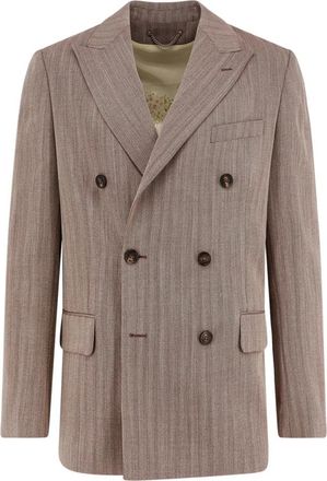 Golden Goose Dubbelbreasted Geruite Wollen Jas - Heren - Blazers - Bruin - S - Wol - Jassen