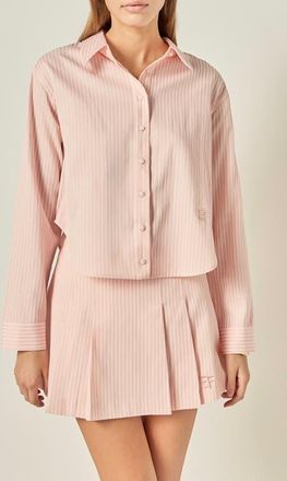 English Factory Sports Club Stripe Crop Button-Up Shirt in Pink/white at Nordstrom, Size X-Large