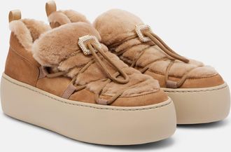 Roger Vivier Viv Up embellished shearling and suede sneakers