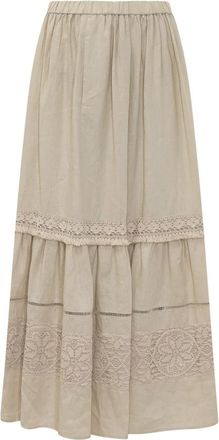 Max Mara Rok met elastische tailleband- ruches en geborduurde inzetstukken - Dames - Maxi Rokken - Beige - S - Rokken