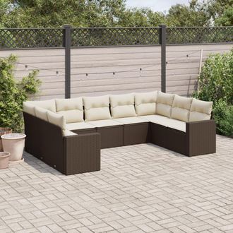 vidaXL Set De Sof&aacute;s De Jard&iacute;n 9 Pzas Y Cojines Rat&aacute;n Sint&eacute;tico Marr&oacute;n Vidaxl