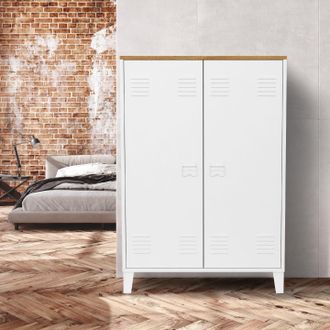IDMarket Idmarket - Ester Armario De 2 Puertas De Metal Blanco Con Encimera De Madera De Dise&ntilde;o Industrial