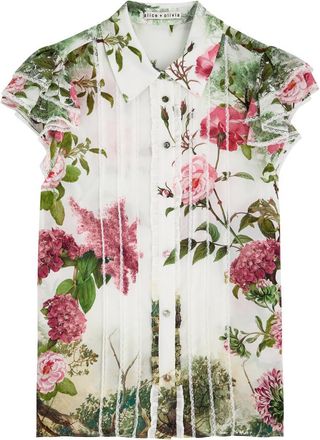 Alice & Olivia Minda Floral-print Silk Blouse - Pink - XL (UK16 / XL)