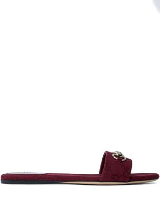 Gucci Horsebit logo slides - women - Canvas/Canvas/Calf Leather - 36 - Red