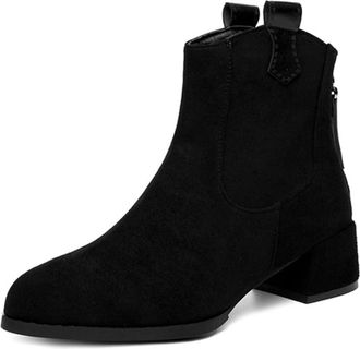 Generic Womens Pointed Toe Ankle Boots with Back Zip Comfort Low Block Heel Wide Calf Casual Lightweight Winter Chelsea (Black,7.5)