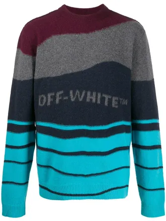 Off-white striped knitted jumper - men - Virgin Wool - M - Red