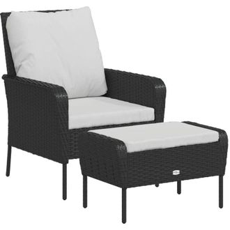 vidaXL Sill&oacute;n De Jard&iacute;n Con Reposapi&eacute;s Rat&aacute;n Sint&eacute;tico Negro Vidaxl