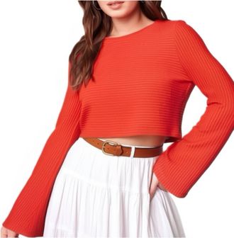 Band Of Gypsies Alize Long Sleeve Cropped Top In Red Rust