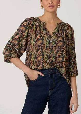 Shoshanna Emi Top In Jet/teal/rust/multi