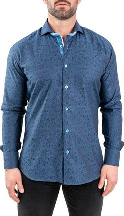 Maceoo Einstein Jacqfoxtrot Navy Button-Up Shirt in Blue at Nordstrom, Size 4
