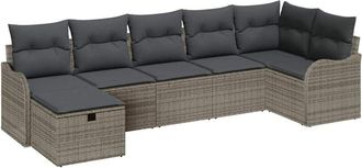 vidaXL Garden Sofa Set with Cushion 7 pcs Grey Poly rattan vidaXL