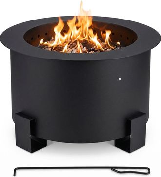 Relaxdays Relaxdays Brasero De Baja Emisi&oacute;n De Humo, Acero, 34&times;56 Cm, Doble Pared, Atizador, Negro