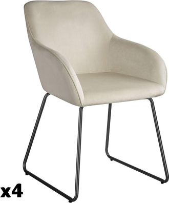 TecTake 4 sillas de comedor aterciopeladas y estructura de patín, crema/negro