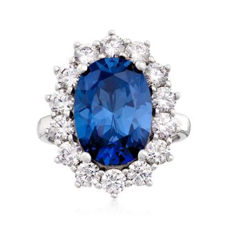 Ross-Simons Simulated Sapphire and CZ Ring in Sterling Silver