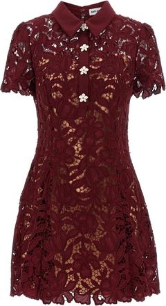 Self Portrait Lace Mini Dress - Dames - Korte kleedjes - Rood - 2XS - Leer - Kleedjes