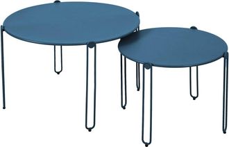 Oviala Juego de 2 mesas de centro nido para jard&iacute;n en color azul Pac&iacute;fico