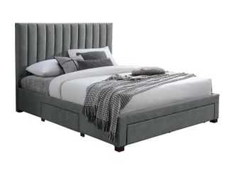 Vente-Unique Cama con 3 cajones 160 x 200 cm - Tela - Gris - LIAKO