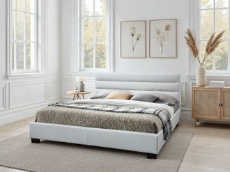 Vente-Unique Letto matrimoniale alla francese 140 x 190 cm in Similpelle Bianco - FAUSTIN