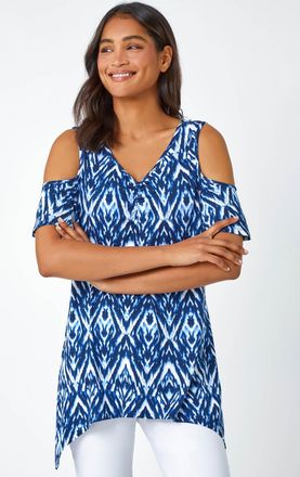 Roman Tie Dye Jersey V-Neck Cold Shoulder Top